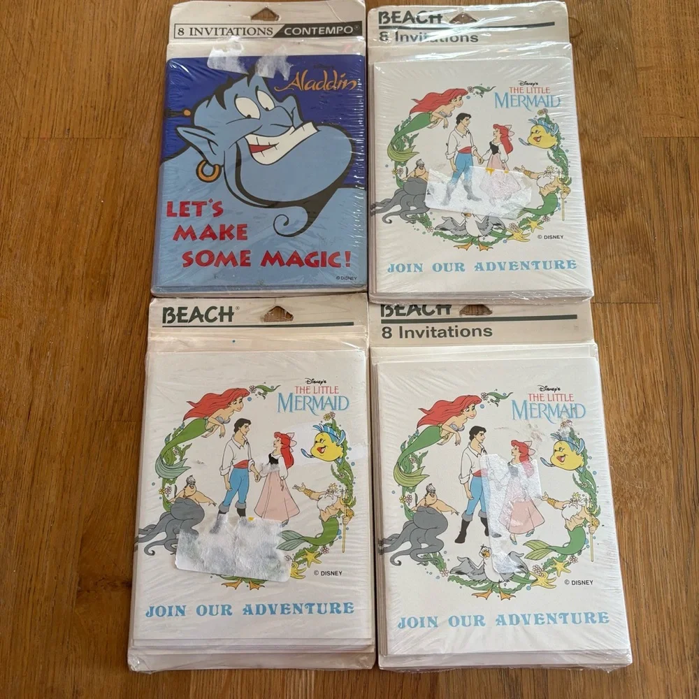 NEW VINTAGE 90s Beach Disney Little Mermaid Aladdin Party Invitations Kids